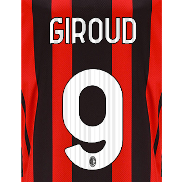 Uni Sport, AC Milan 2021-22 Home Giroud #9 Jersey Name Set