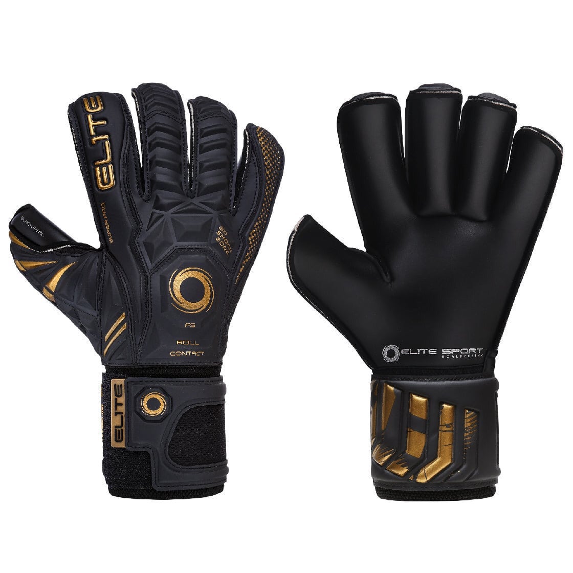 Elite Sport, Elite Sport 2022 Black Real Goalkeeper Gloves - Black-Gold