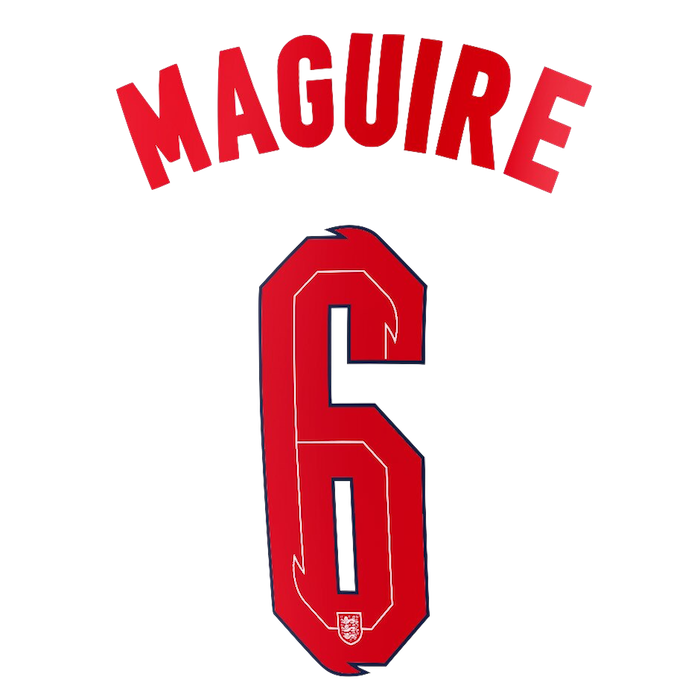 Silver Crystal Sports, England 2020/22 Home Maguire #6 Jersey Name Set