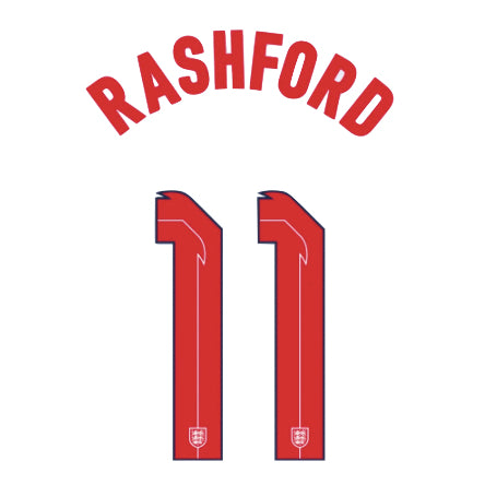 Silver Crystal Sports, England 2020/22 Home Rashford #11 Jersey Name Set