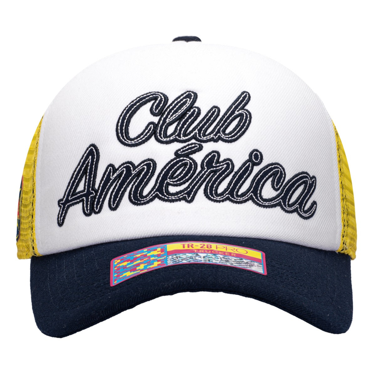 Fi Collection, F.I Collection Club America Stop Script Trucker Hat - Yellow-Navy